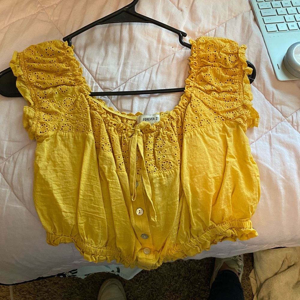 Mustard yellow cut out crop top